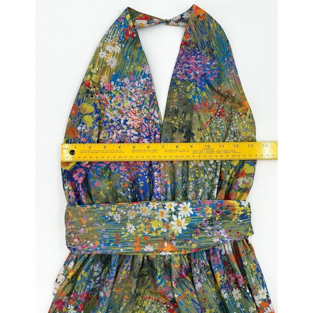 Vintage Jack Bryan Dress 8 Multicolor Floral Halter Maxi Chiffon Overlay 70s 60s - Picture 4 of 12